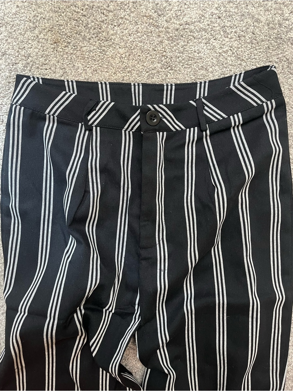 Corporate Goth Black & White Vertical Stripe High-Waist Pants, Pinstripe Size M - Picture 6 of 7